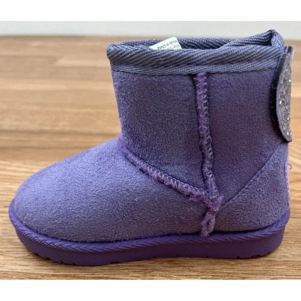 Olivia Miller Sparkle Heart Boots Purple, Toddler Girl Size 8 Faux Shearling NEW